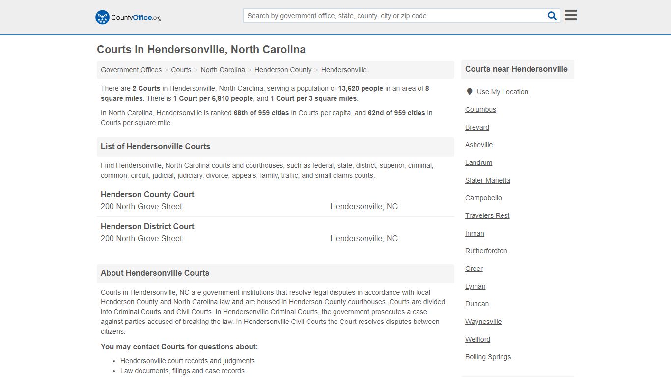 Courts - Hendersonville, NC (Court Records & Calendars) - County Office